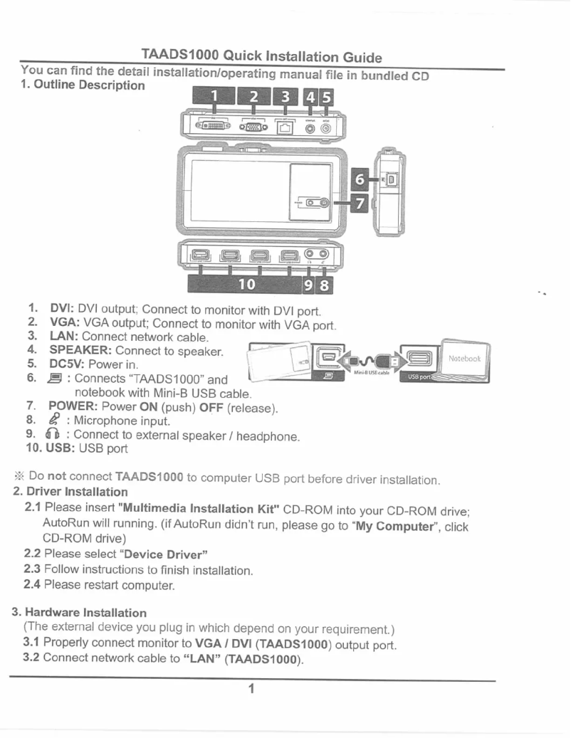 Image de la première page du manuel de l'appareil TAADS1000