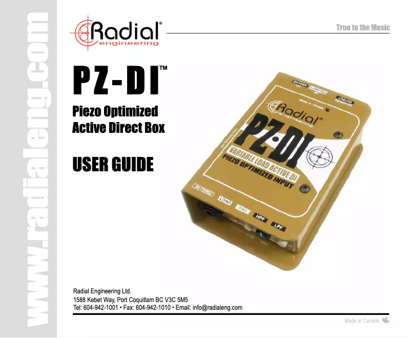 Page 1 de la notice Manuel utilisateur Radial Engineering PZ-DI