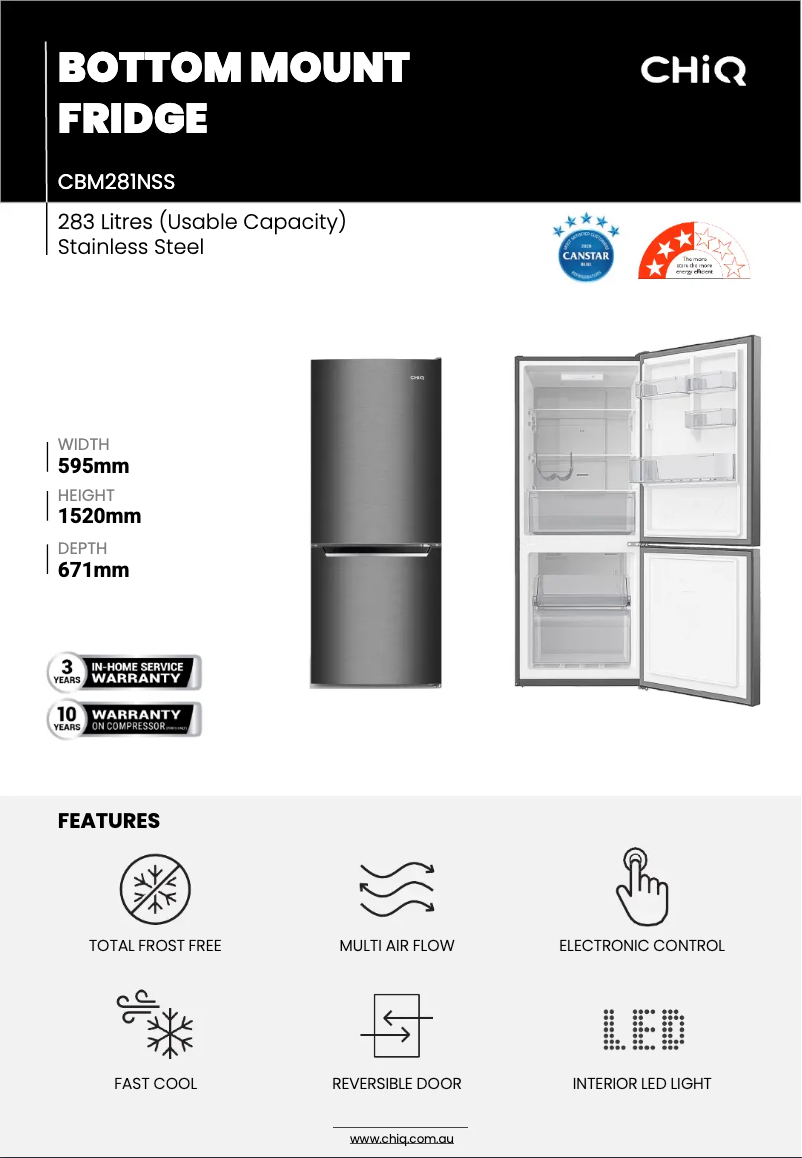 Página 1 del manual Ficha técnica CHiQ CBM281NSS