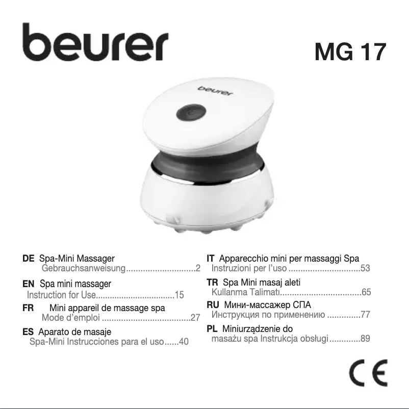 Page n°1 - Manuel utilisateur Beurer MG 17