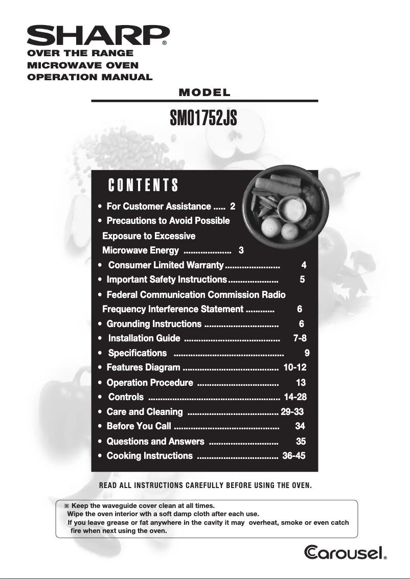 Page 1 de la notice Manuel utilisateur Sharp SMO1752JS