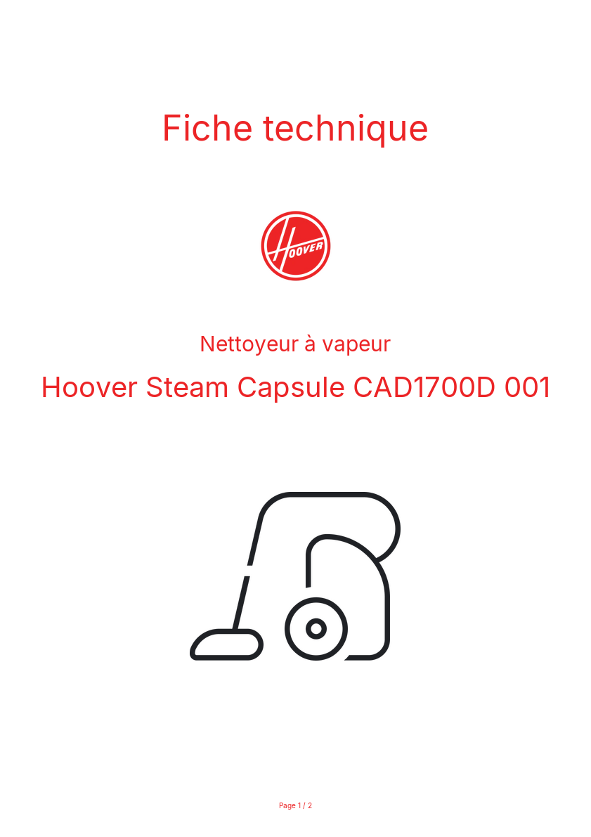 Page n°1 - Fiche technique Hoover Steam Capsule CAD1700D 001