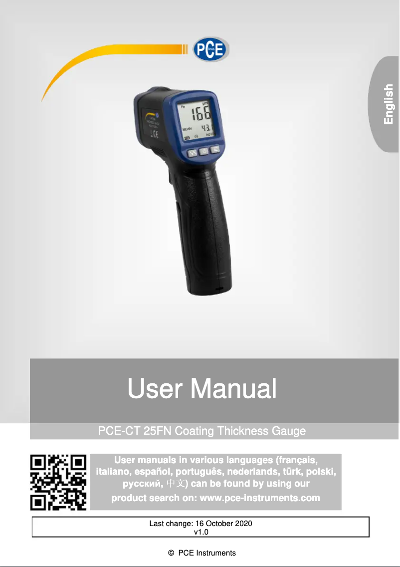 Page n°1 - Manuel utilisateur PCE Instruments PCE-CT 25FN