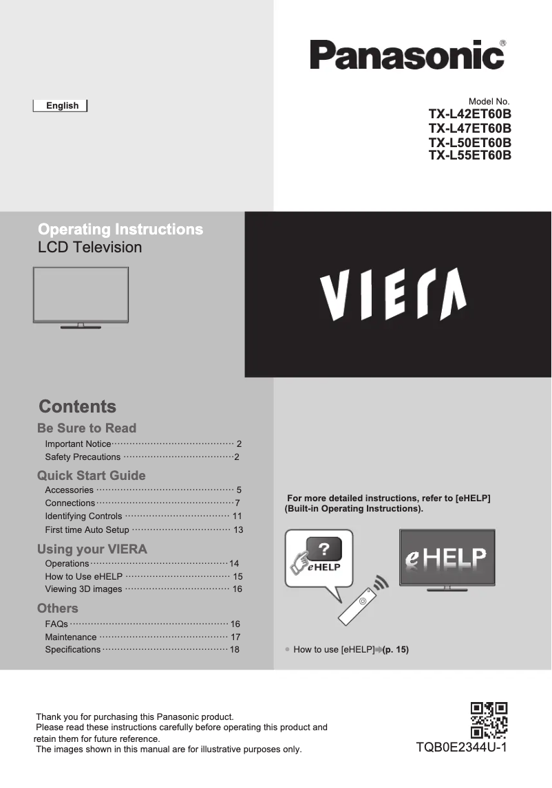 Page 1 de la notice Guide de démarrage rapide Panasonic Viera TX-L55ET60B