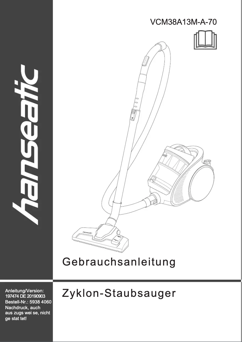 Page 1 de la notice Manuel utilisateur Hanseatic VCM38A13M-A-70