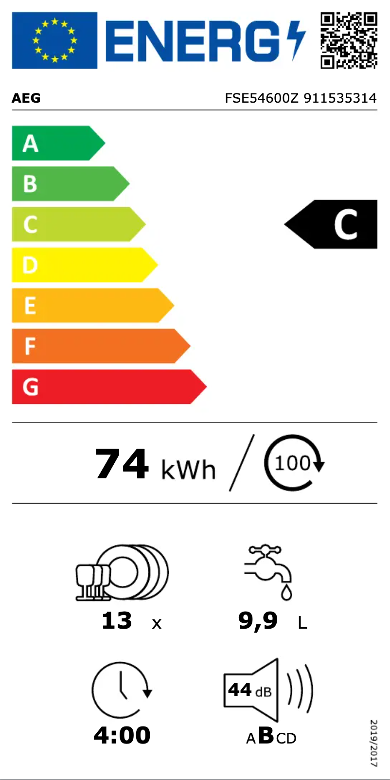 Page n°1 - Label énergétique AEG FSE54600Z