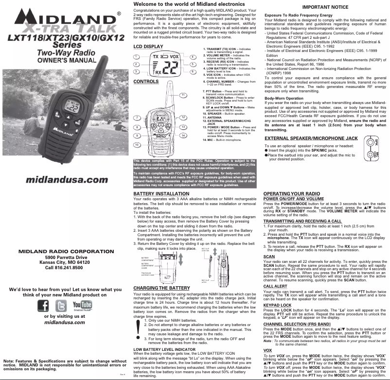 Image de la première page du manuel de l'appareil LXT118