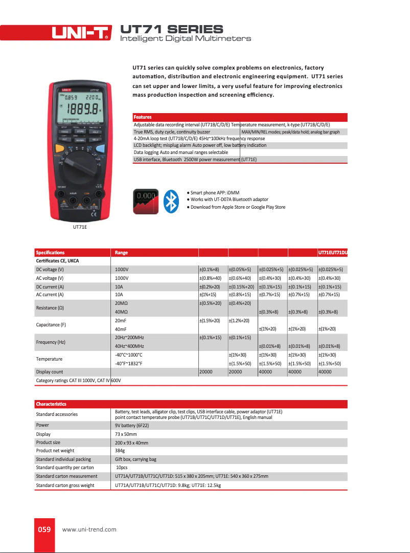 Page n°1 - Fiche technique Uni-T UT71E
