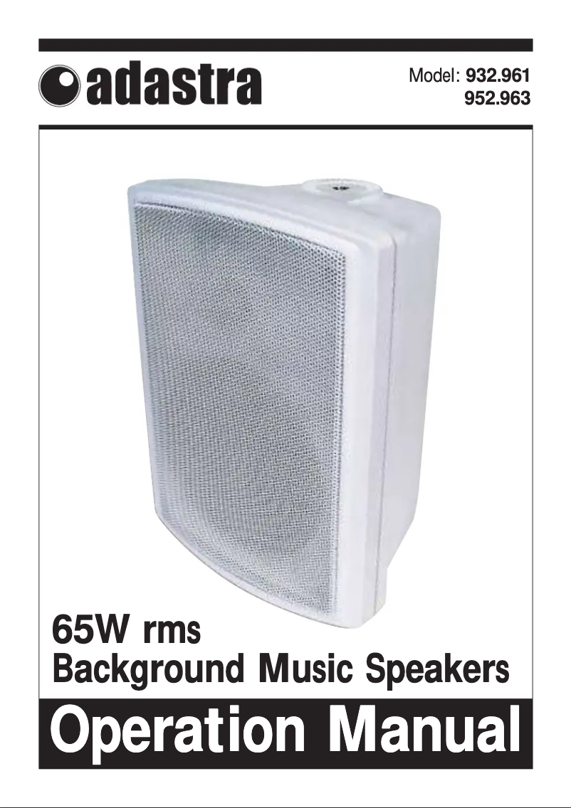 Page 1 de la notice Manuel utilisateur Adastra FSV-B