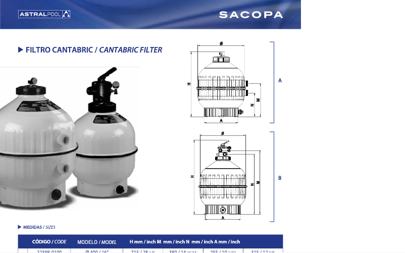Page 1 de la notice Fiche technique AstralPool Cantabric