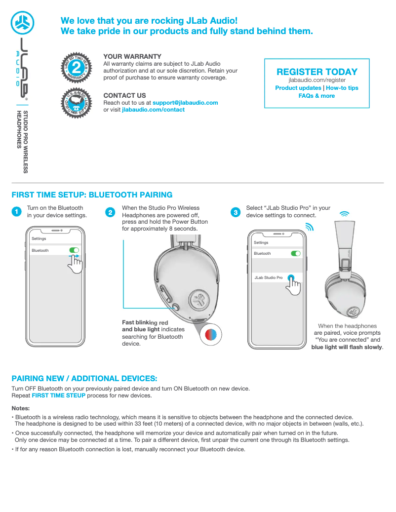 Page 1 de la notice Manuel utilisateur JLab Studio Pro Wireless