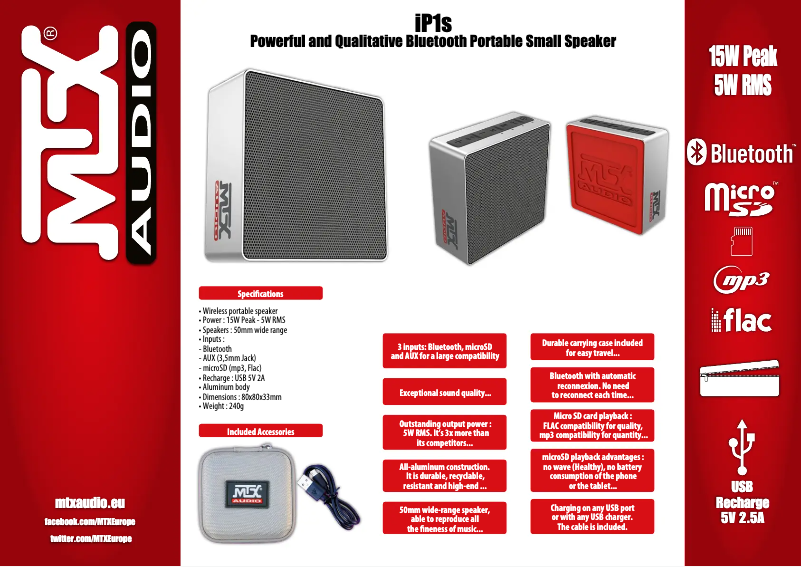 Page 1 de la notice Fiche technique MTX Audio iP1s