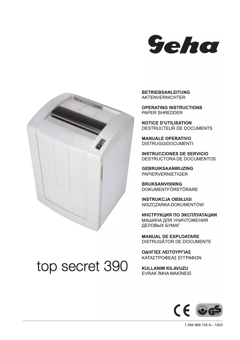 Image de la première page du manuel de l'appareil Top Secret 390 S4