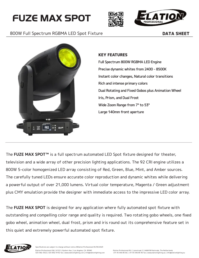 Page n°1 - Fiche technique Elation Fuze MAX Spot