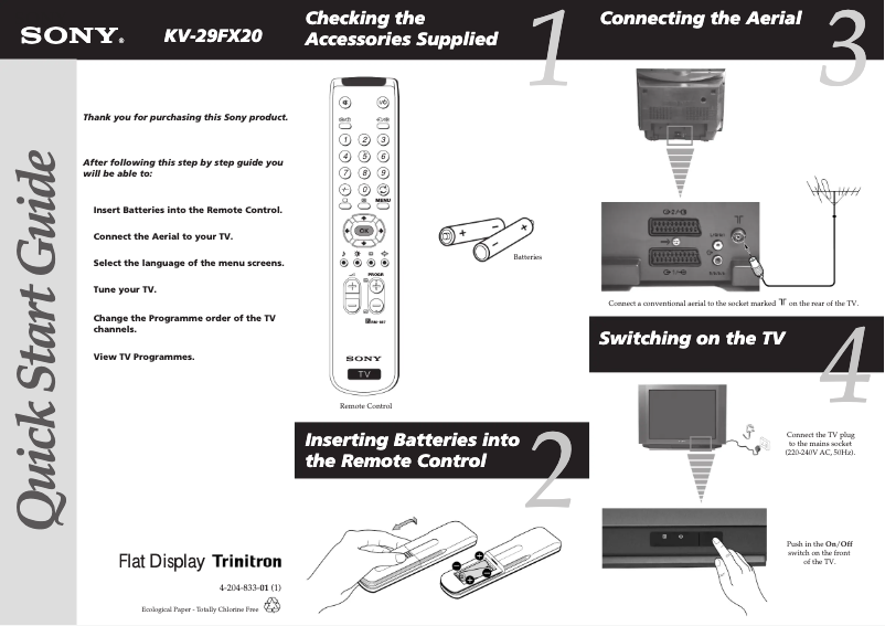 Page 1 de la notice Guide d'installation Sony KV-29FX20U