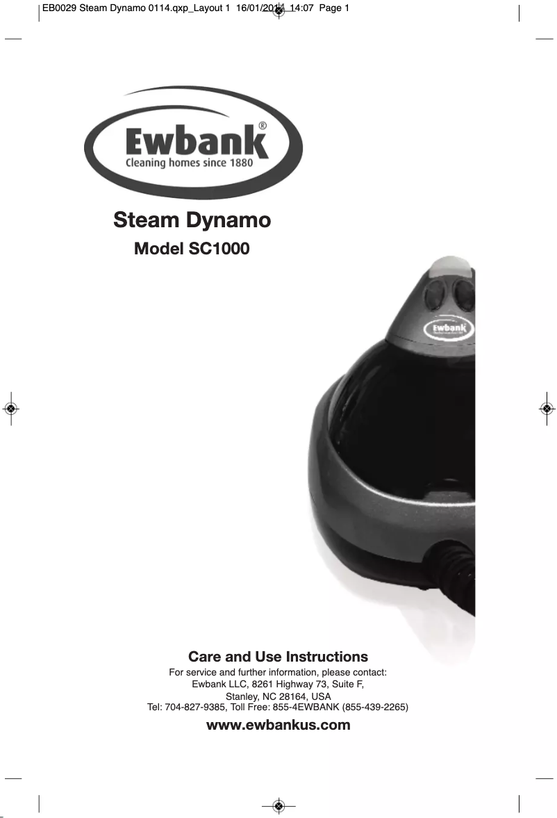 Page n°1 - Manuel utilisateur Ewbank Steam Dynamo SC1000