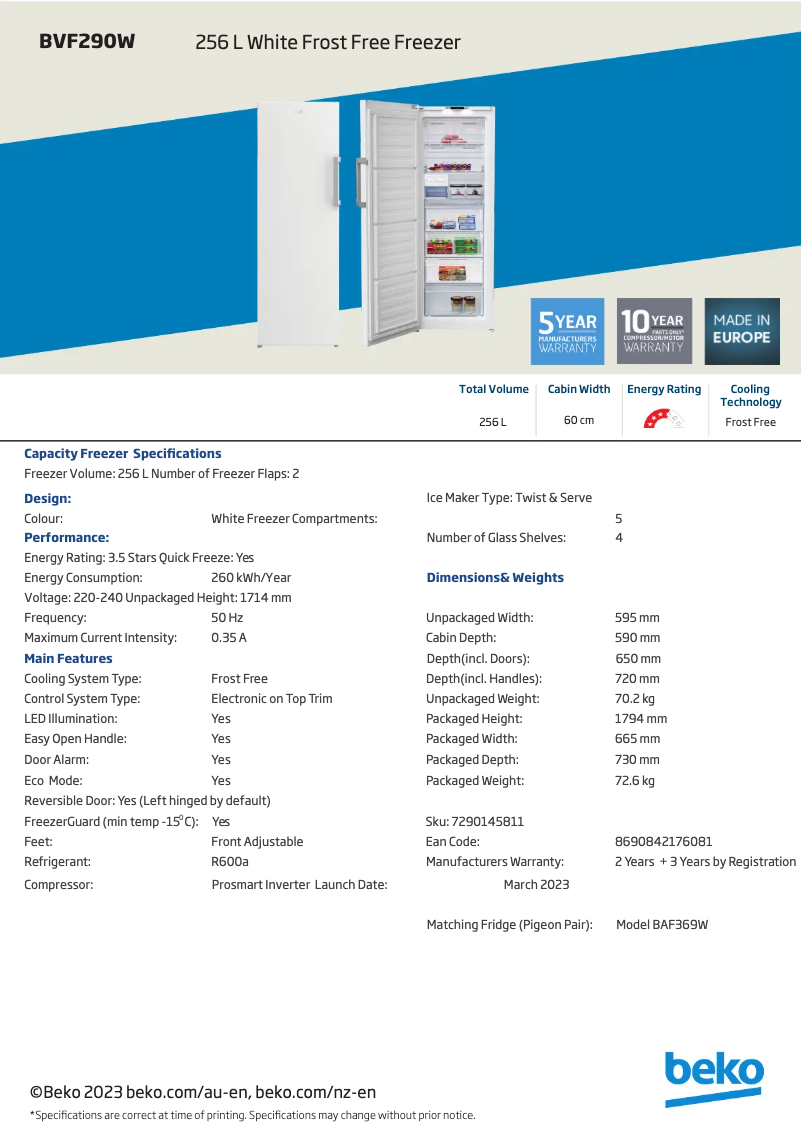 Image de la première page du manuel de l'appareil BVF290W