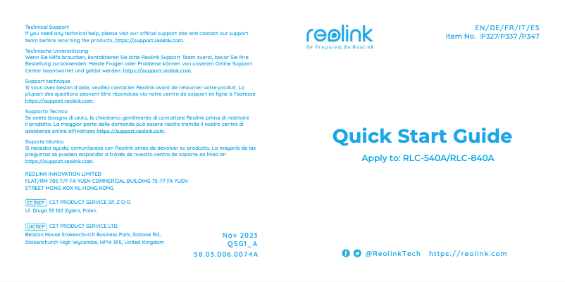 Page n°1 - Manuel utilisateur Reolink RLC-540A