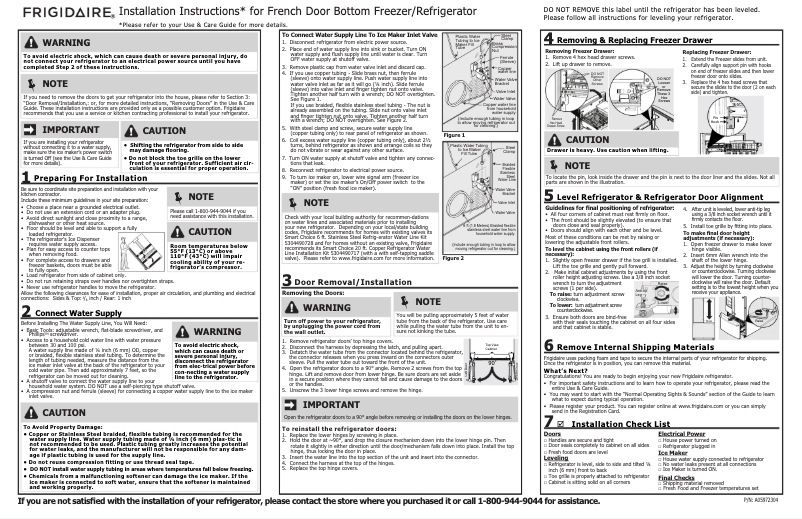 Page n°1 - Guide d'installation Frigidaire FFHB2750TE
