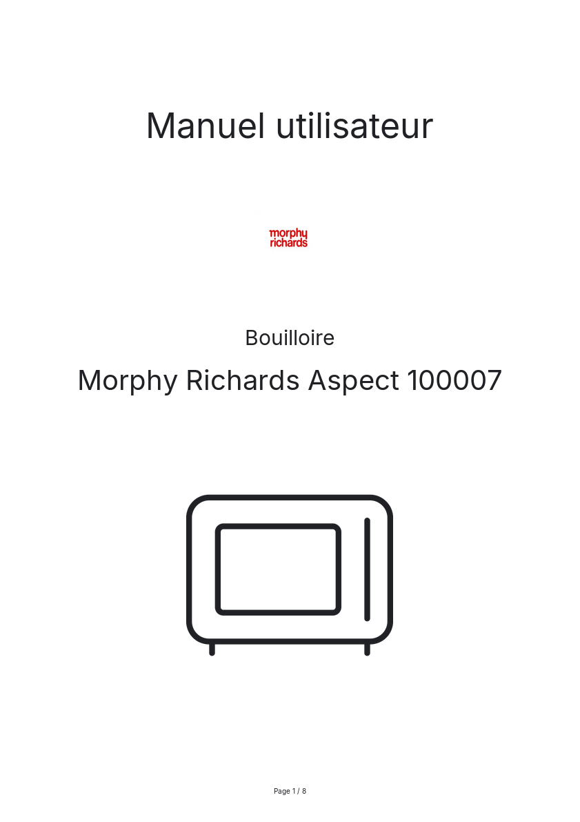 Image de la première page du manuel de l'appareil Aspect 100007