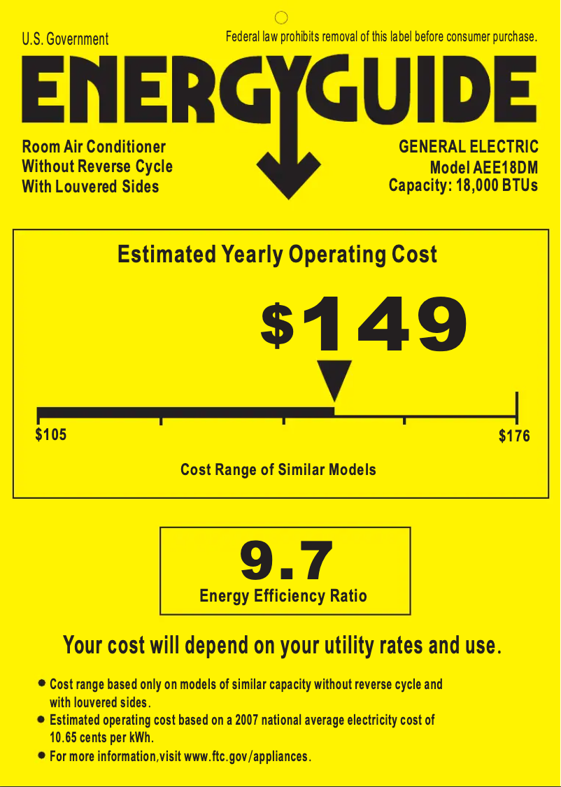 Page n°1 - Label énergétique GE AEE18DM