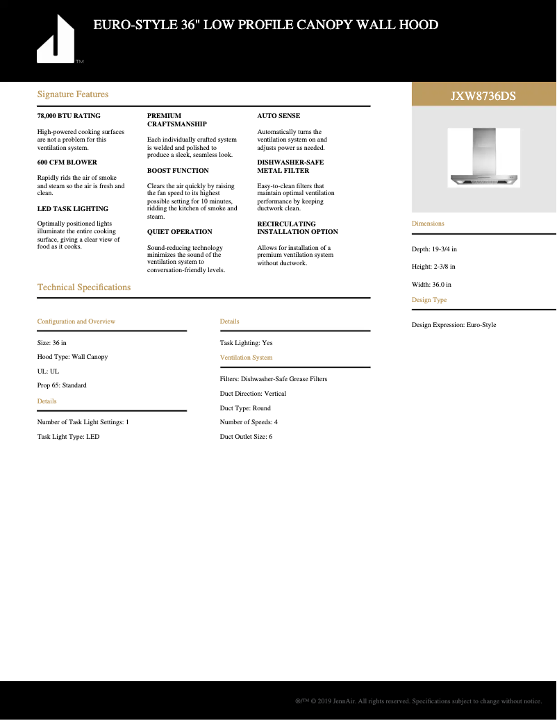 Imagen de la primera página del manual del dispositivo JXW8736DS