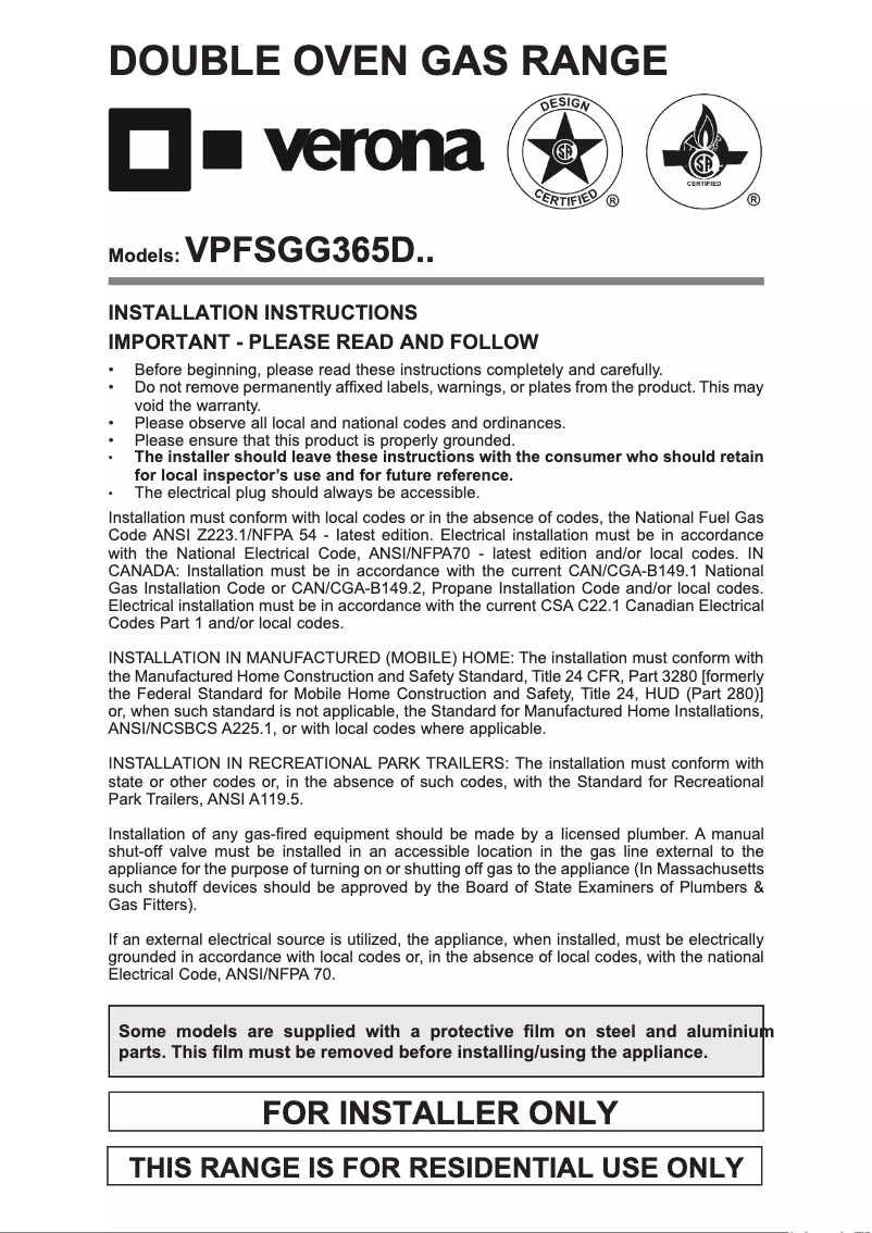 Page 1 de la notice Guide d'installation Verona VERAHO210