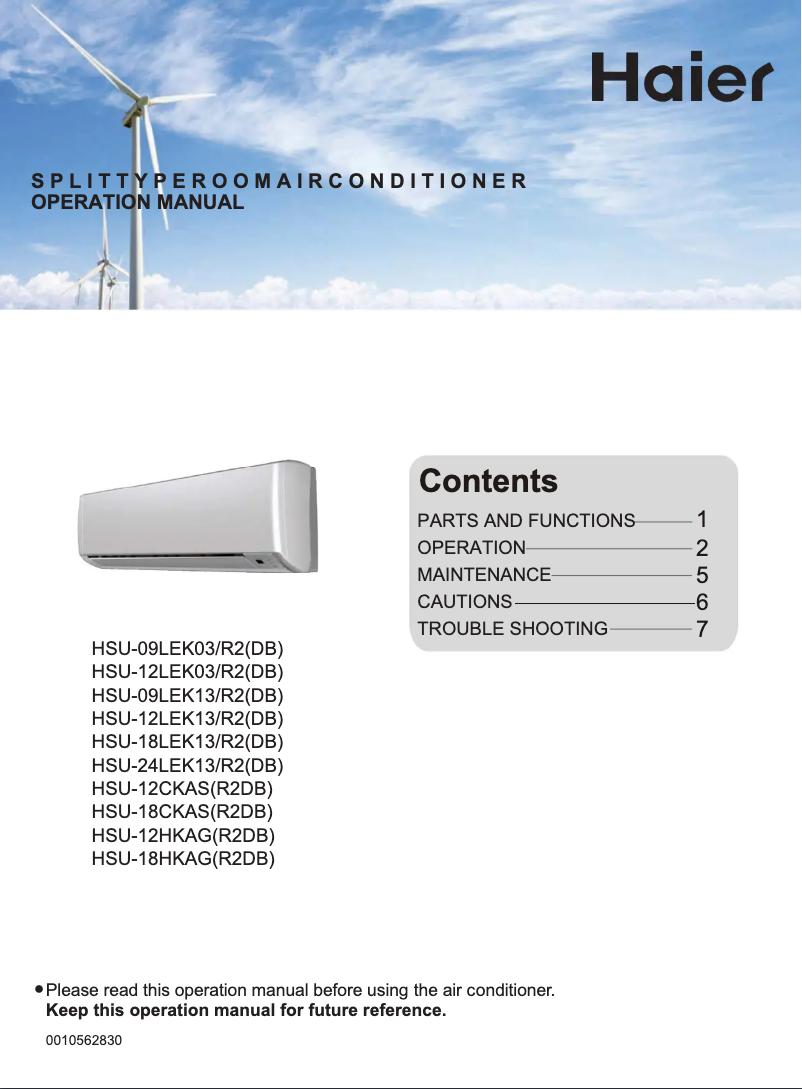 Page 1 de la notice Manuel utilisateur Haier HSU-09LEK13/R2(DB)