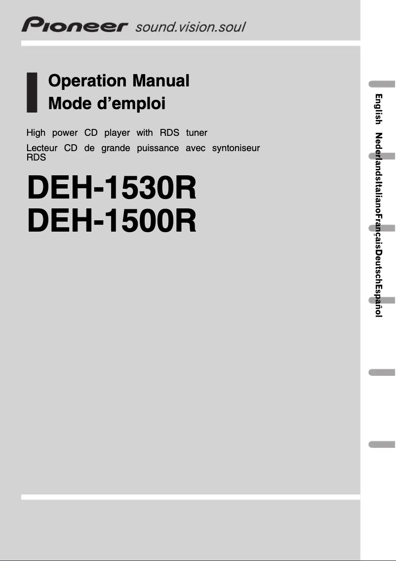 Page 1 de la notice Manuel utilisateur Pioneer DEH-1530