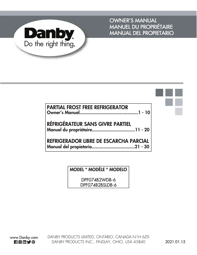 Page 1 de la notice Manuel utilisateur Danby DPF074B2BSLDB-6