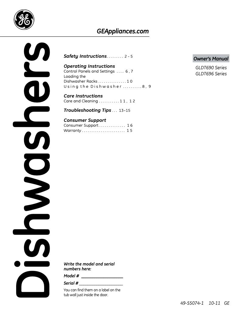 Page 1 de la notice Manuel d'utilisation et d'entretien GE GLDT690DWW
