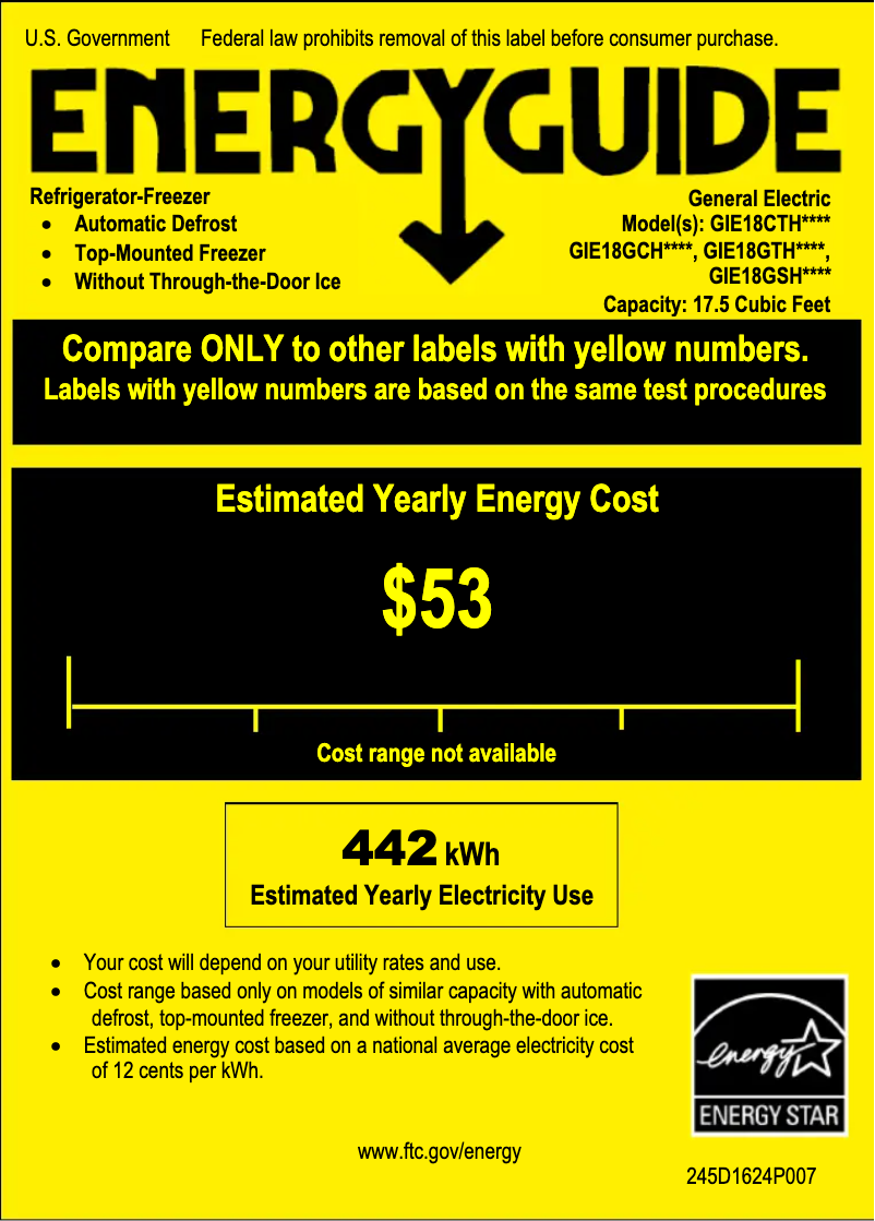 Page n°1 - Label énergétique GE GIE18GTHWW