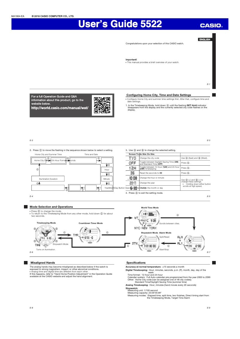Page 1 de la notice Guide de démarrage rapide Casio G-SHOCK GA710GB-1A