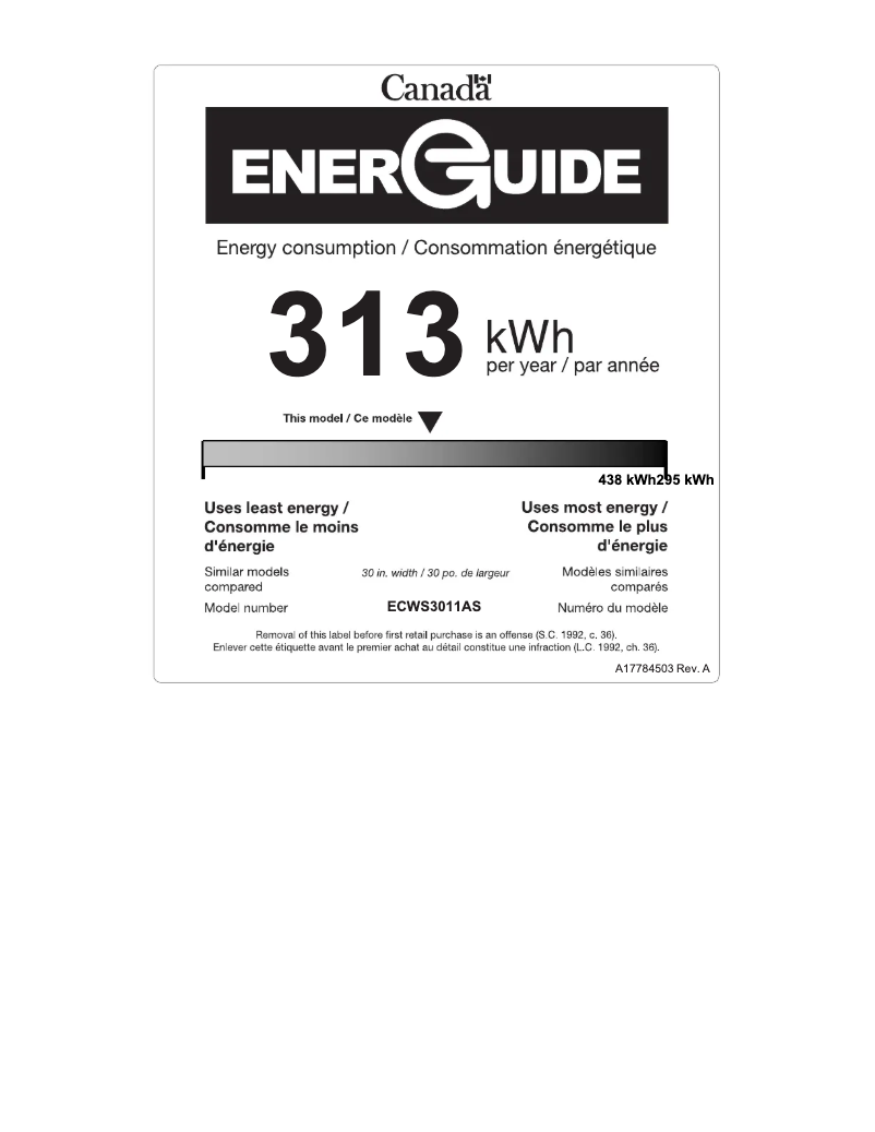 Page 1 de la notice Label énergétique Electrolux ECWS3011AS