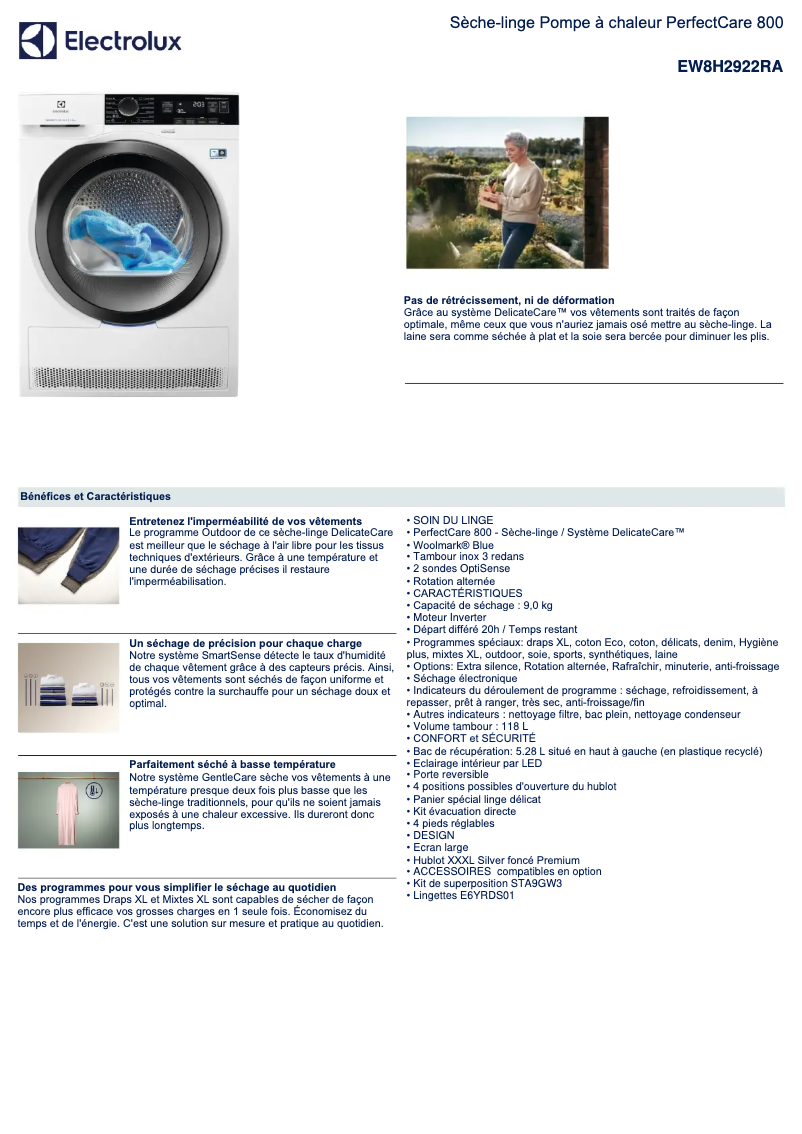 Page n°1 - Fiche technique Electrolux EW8H2922RA