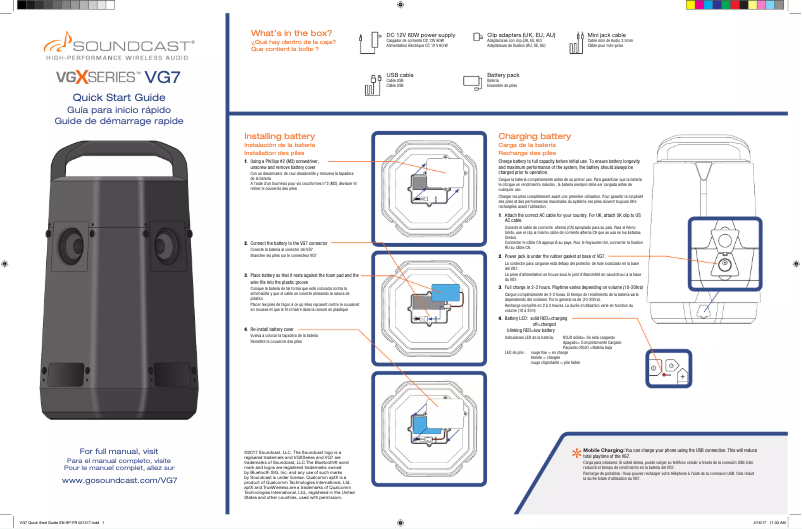 Page 1 de la notice Manuel utilisateur SoundCast VG7