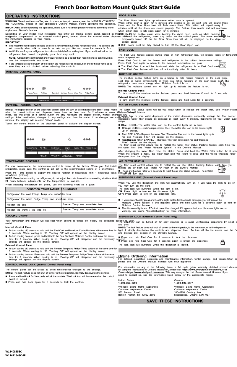 Page 1 de la notice Guide de démarrage rapide Whirlpool WRF560SEHZ