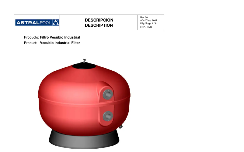 Page 1 de la notice Fiche technique AstralPool Vesubio