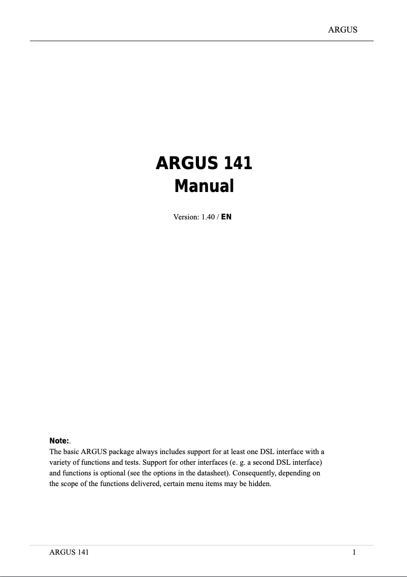 Page n°1 - Manuel utilisateur Argus 141