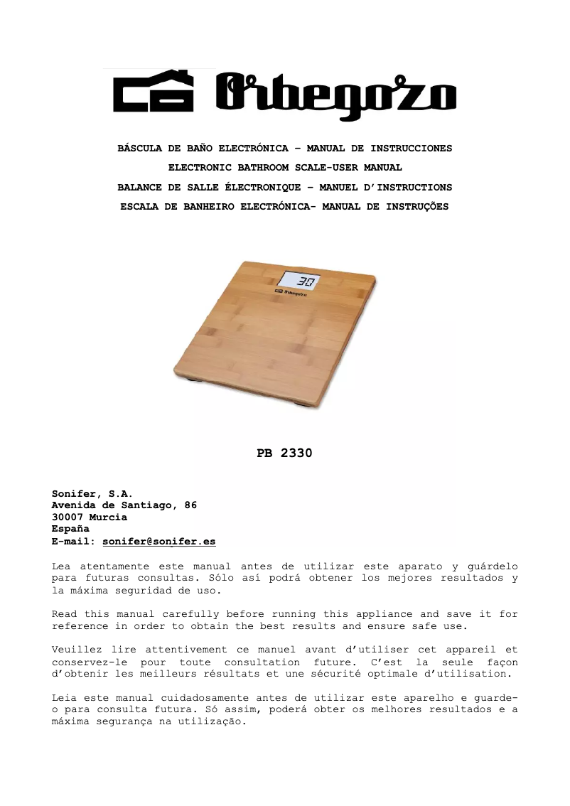 Image de la première page du manuel de l'appareil PB 2330