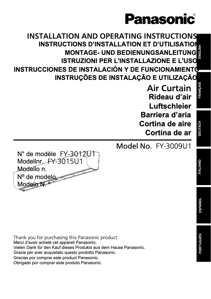 Page 1 de la notice Manuel utilisateur Panasonic FY-3015U1