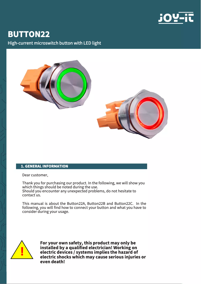 Page n°1 - Manuel utilisateur Joy-It BUTTON22