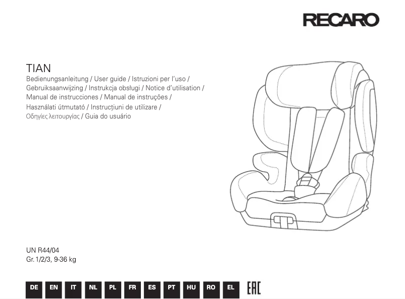 Página 1 del manual Manual de usuario Recaro Tian