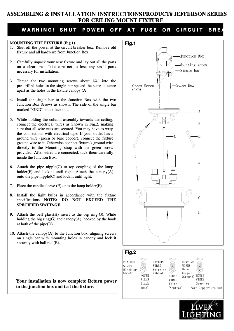 Page 1 de la notice Manuel utilisateur Livex Lighting Jefferson 5081-01