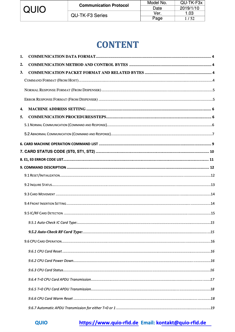 Page 1 de la notice Manuel utilisateur QUIO QU-TK-F3-133