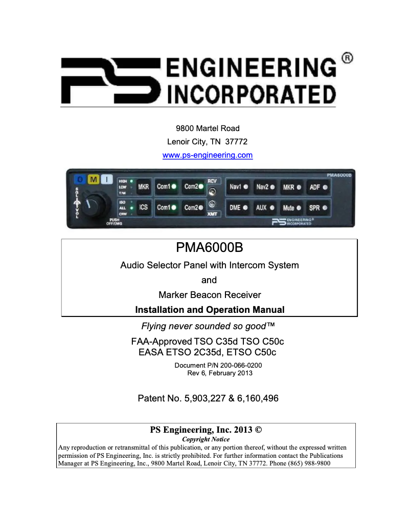 Page n°1 - Manuel utilisateur PS Engineering PMA6000B