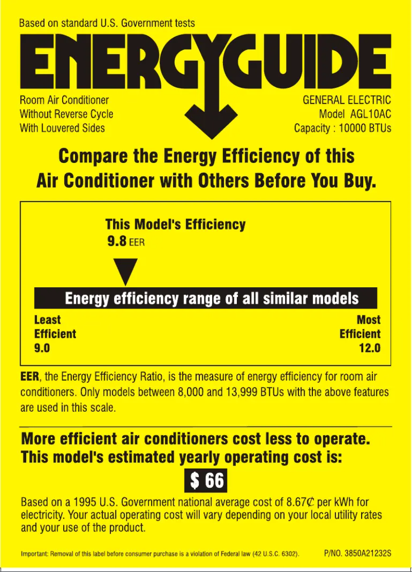 Page n°1 - Label énergétique GE AGL10AC