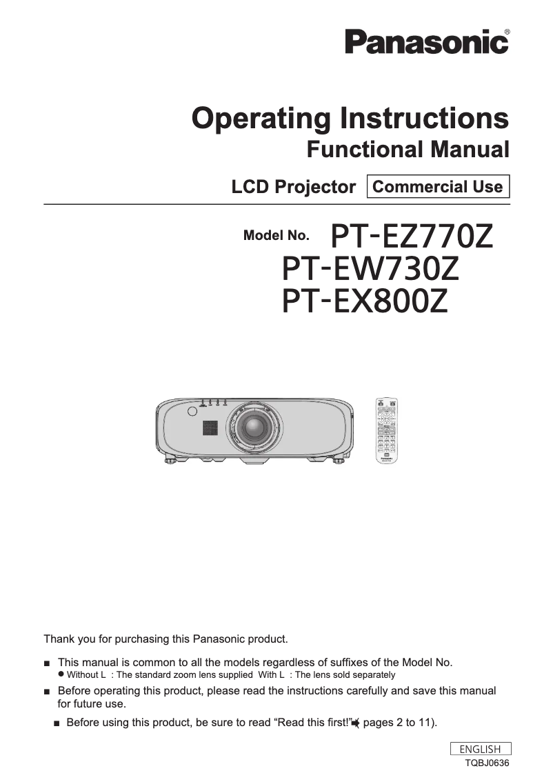 Page 1 de la notice Manuel utilisateur Panasonic PT-EZ770ZLE