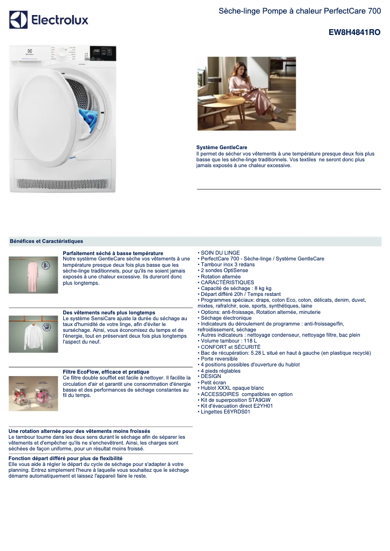 Page n°1 - Fiche technique Electrolux EW8H4841RO