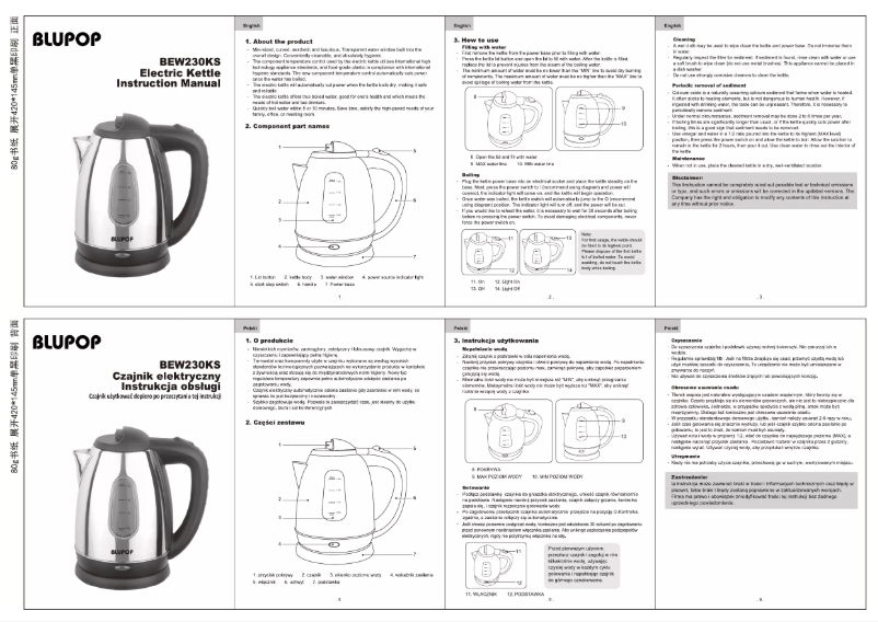 Page 1 de la notice Manuel utilisateur Blupop BEW230KS